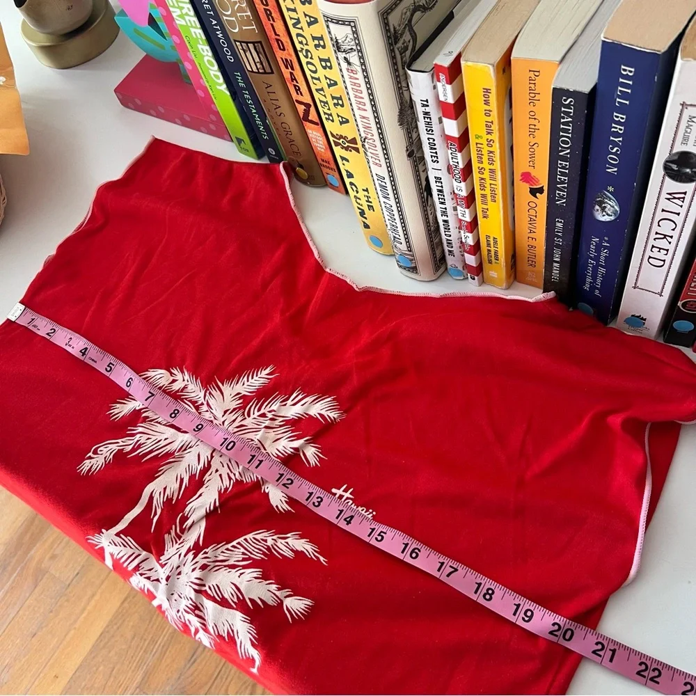 Vintage 1970s Hawaiian Flavor Palm Tree Cover Up Tunic Dress One Size Red/White